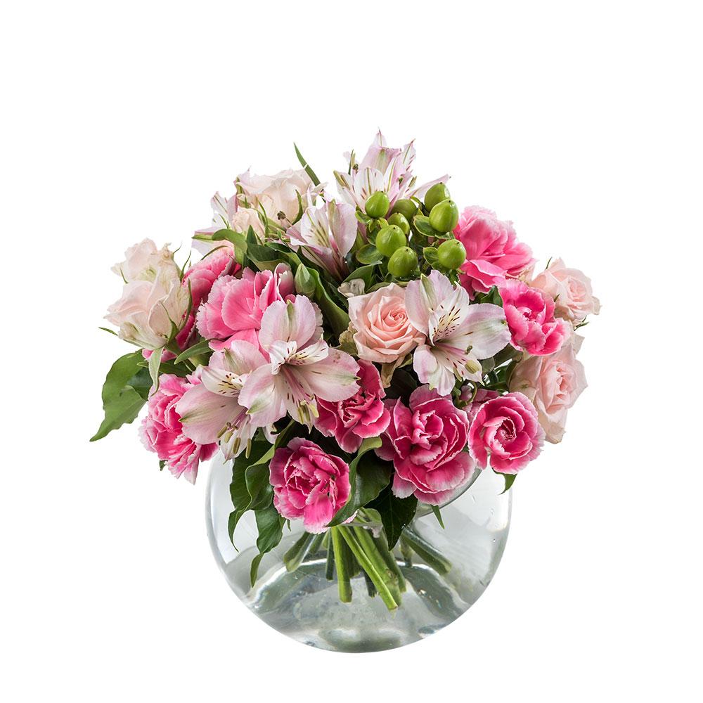 Bouquet in a Fishbowl Vase

This vivacious floral arrangement is a gorgeous way to send your congratulations or birthday wishes. Stunning pinks are highlighted by green hypericum berries for a full textured arrangement. Presented in a glass fishbowl, they will love Celebrate.

Flowers may vary from the image displayed due to seasonal availability. We'll craft an arrangement which is similar in style using seasonal flowers that is equal or greater in value. 